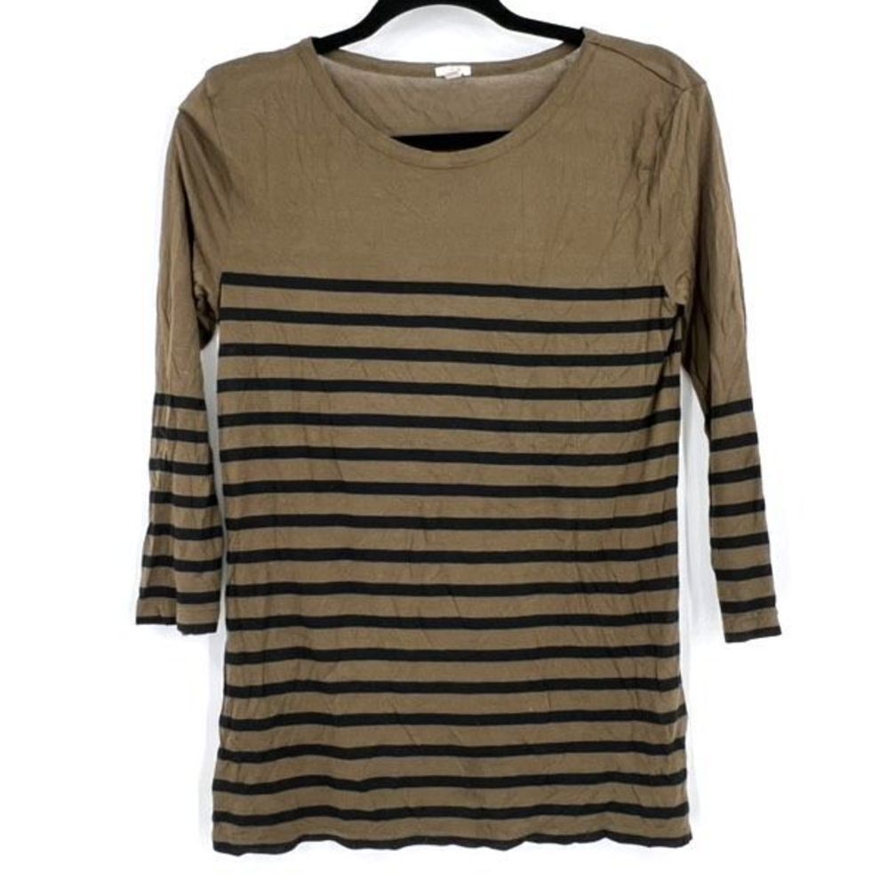 J. Crew Women's olive green black 3/4 Sleeve Boat Neck Sweater Pullover Size XS